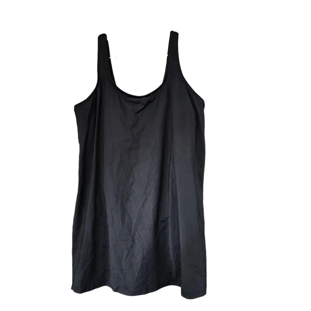 Lands' End Womens Black Swim Dress Sleeveless Scoop Neck Soft Cup Size L 14-16